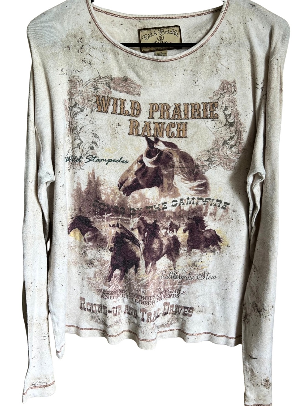 Bit & Bridle Ladies Long Sleeve Wild Prairie Horse Western Long Sleeve